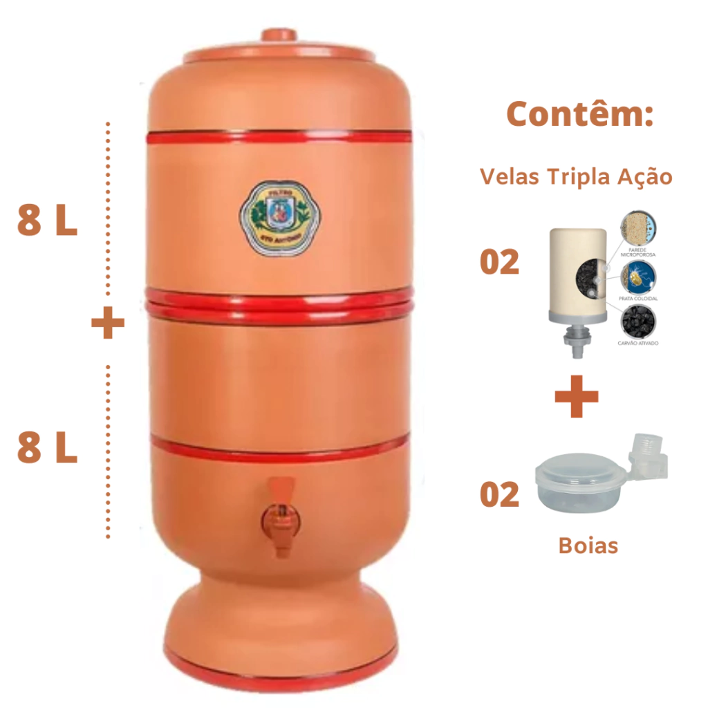 Filtro de Barro Santo Antônio - 8 litros + 2 velas Tripla Ação